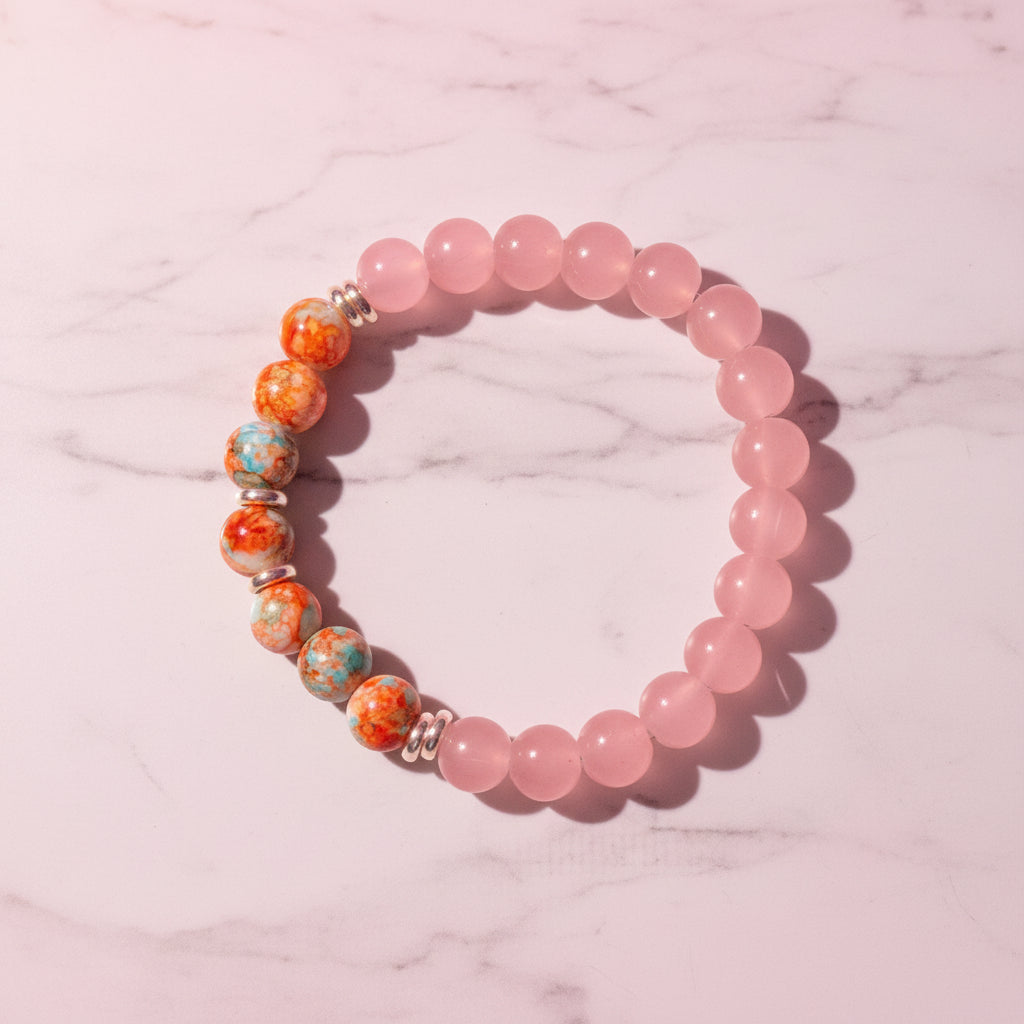 Rose quartz and imperial jasper beaded bracelet