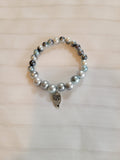 Grey & White Pearl Owl Charm Bracelet
