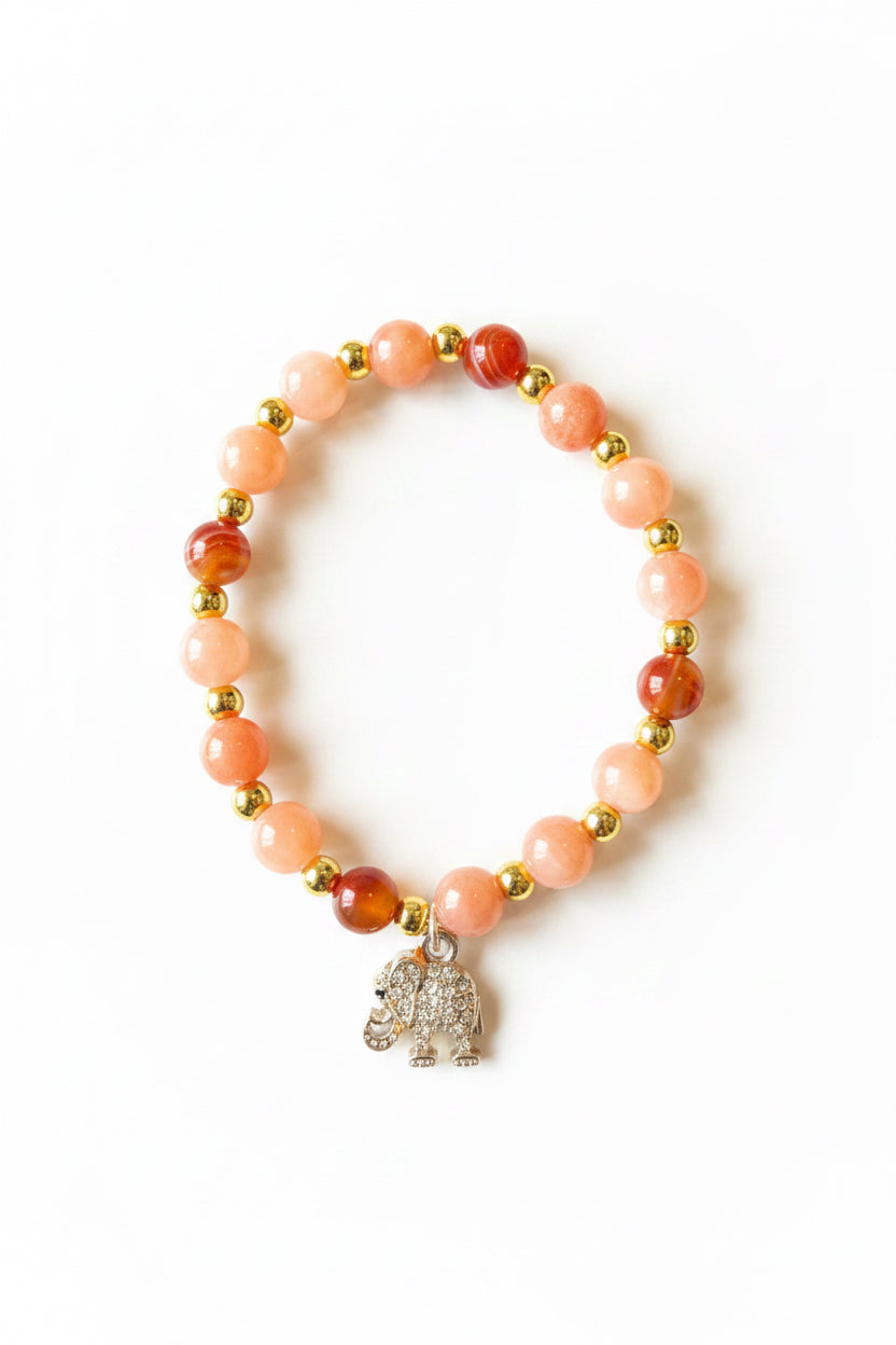 Peach Elephant Charm Bracelet