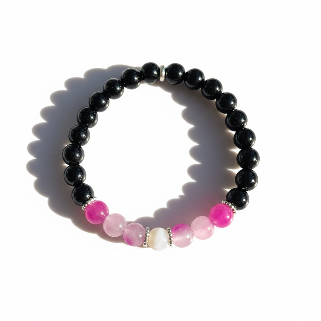 Black Onyx Pink Agate Rose Quartz Bracelet