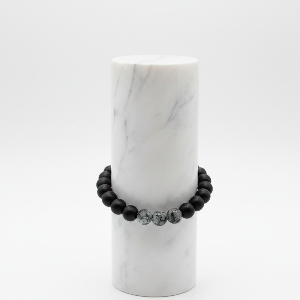 Black Onyx & Snowflake Obsidian Bracelet – Ceramic Hand Display