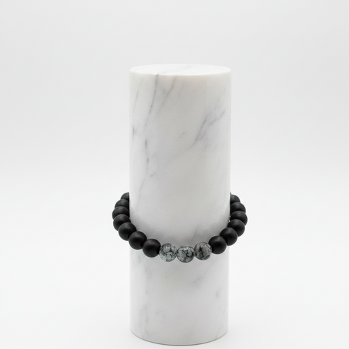 Black Onyx & Snowflake Obsidian Bracelet – Ceramic Hand Display
