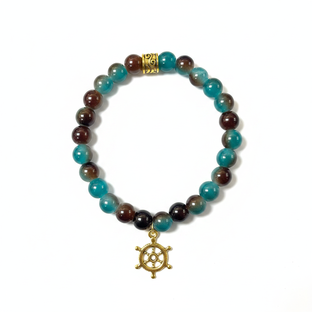 Blue Agate Brown Tiger Eye Charm Bracelet