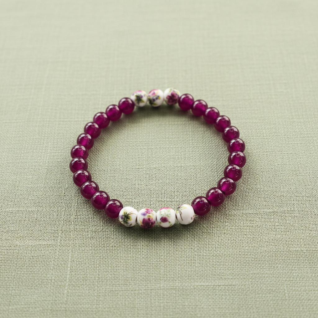 Burgundy Floral Garden Bracelet – Sage Green Linen