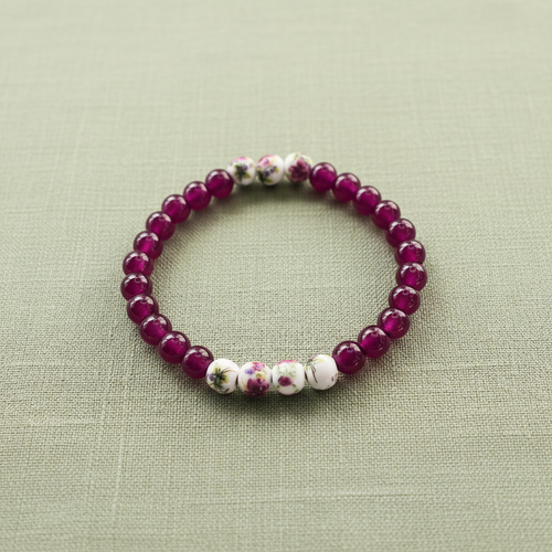 Burgundy Floral Garden Bracelet – Sage Green Linen
