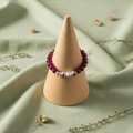 Burgundy Floral Garden Bracelet – Wooden Cone on Sage Green Linen
