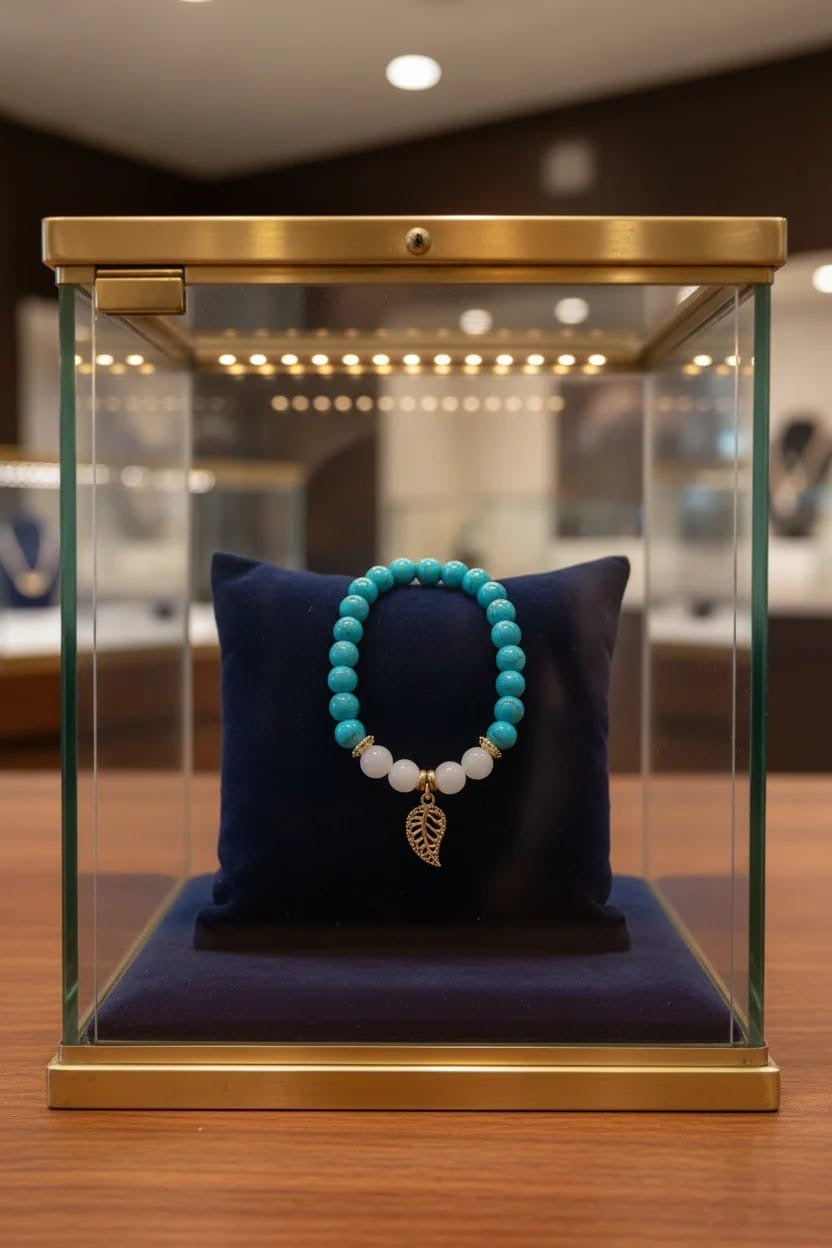 Turquoise Howlite & White Jade Leaf Charm Bracelet