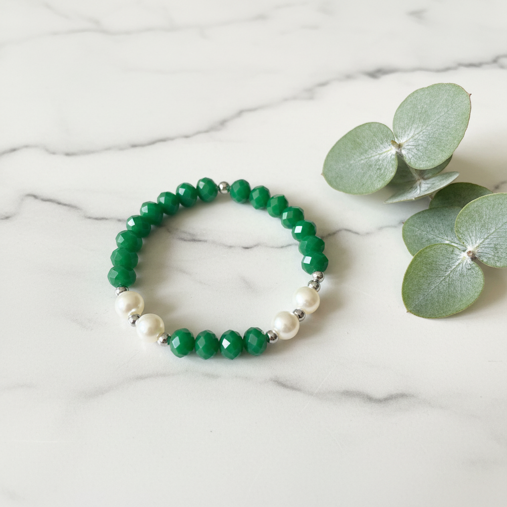 Emerald Crystal Pearl Bracelet