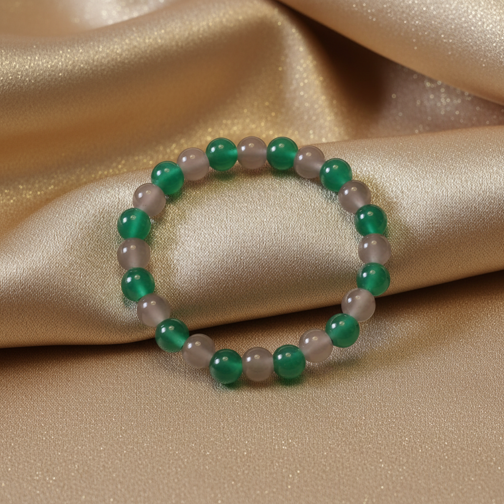 Green Agate & Gray Jade Bracelet – Gold Background