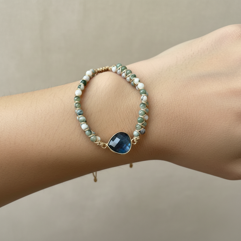 Green Agate Macrame – Wrist (Corrected)
