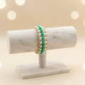 Green & White Pearl Woven Bracelet - Elegant Display