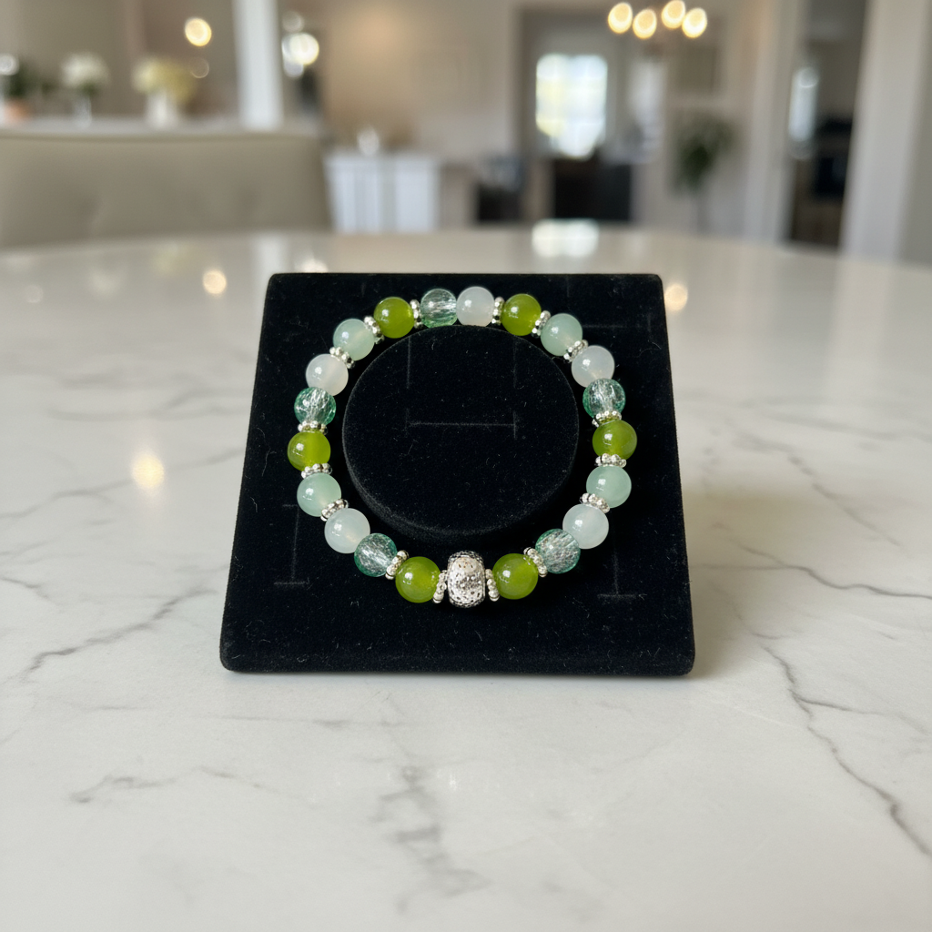 Mint Opalite & Teal Crystal Beaded Bracelet