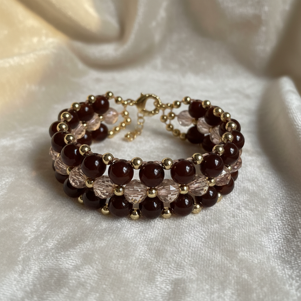 Crimson Ember Triple-Strand Bracelet
