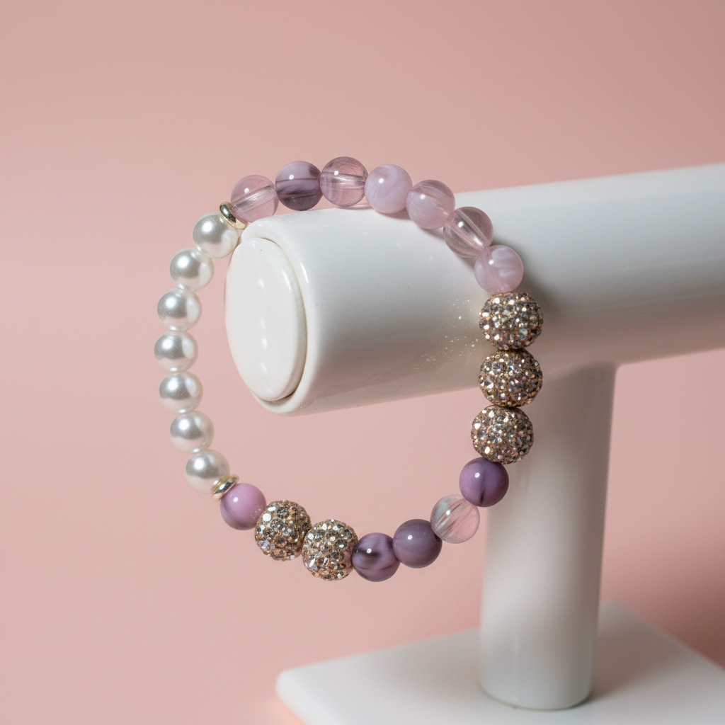 Rose Quartz, Pink Agate, Pearl & Crystal Pave Bracelet