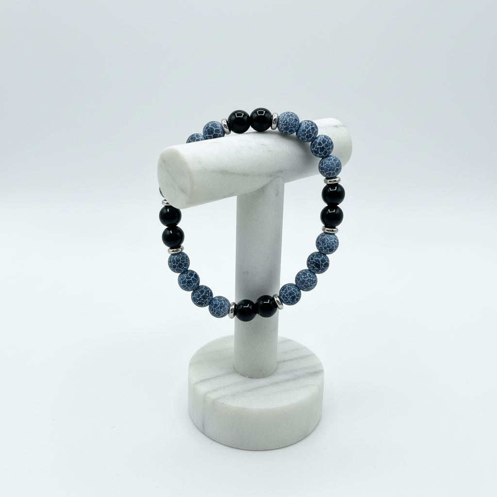 Blue Dragon Vein Agate & Black Onyx Stretch Bracelet