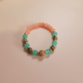 Peach, Turquoise & Gold Pavé Disco Beaded Bracelet