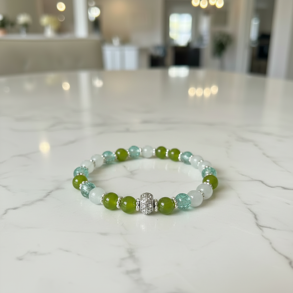 Mint Opalite & Teal Crystal Beaded Bracelet