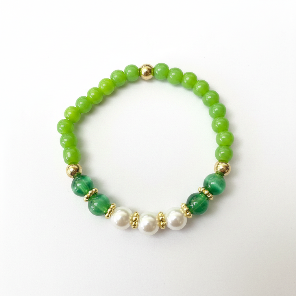 Lime Green Jade & Pearl Bracelet