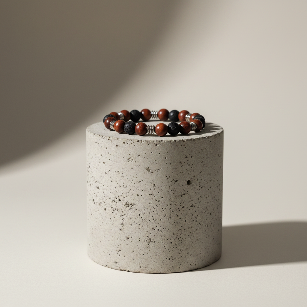 Mahogany & Black Lava Stone Bracelet – Concrete Pedestal