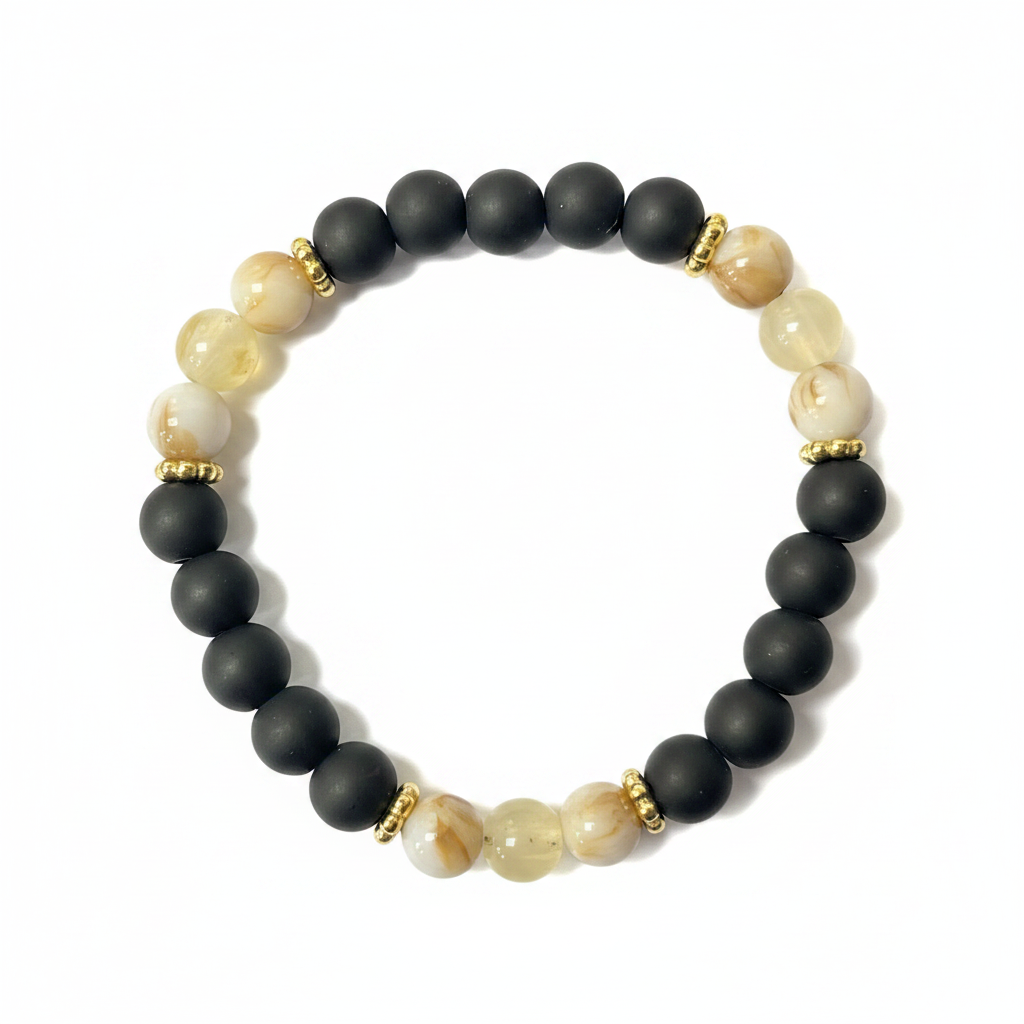 Matte Black Onyx Cream Jade Bracelet