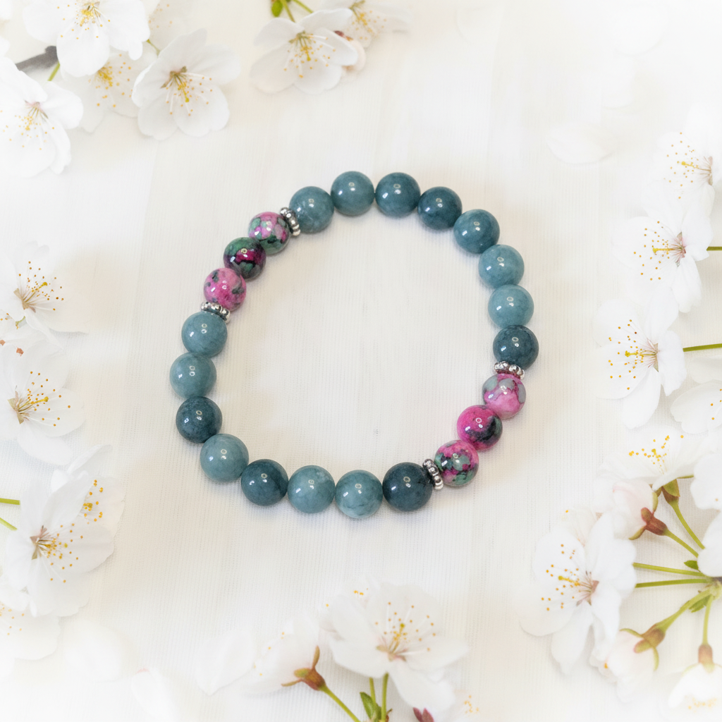 Multicolor Mix Beaded Bracelet – White Cherry Blossoms