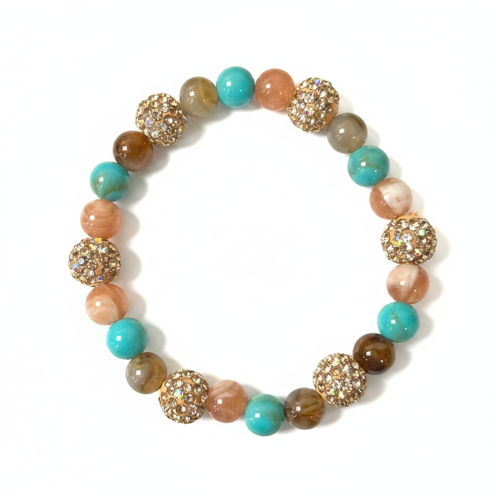 Peach Moonstone Turquoise Gold Crystal Bracelet