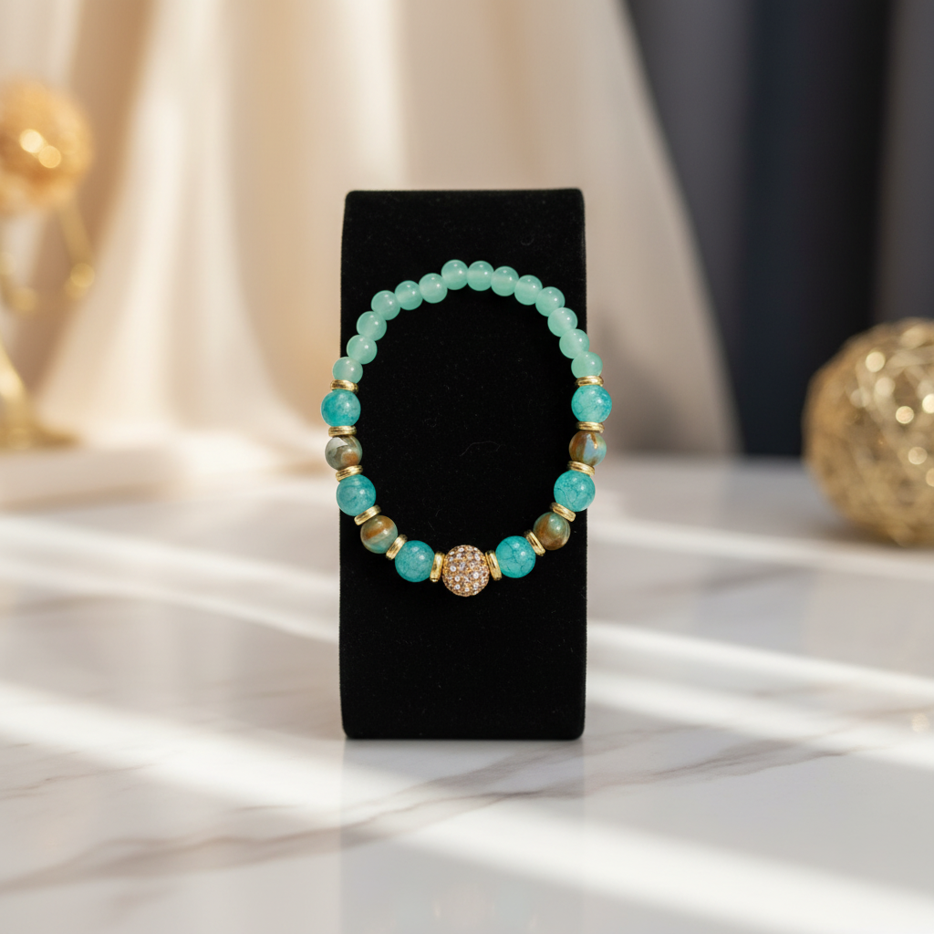 Peach Turquoise Gold Pave