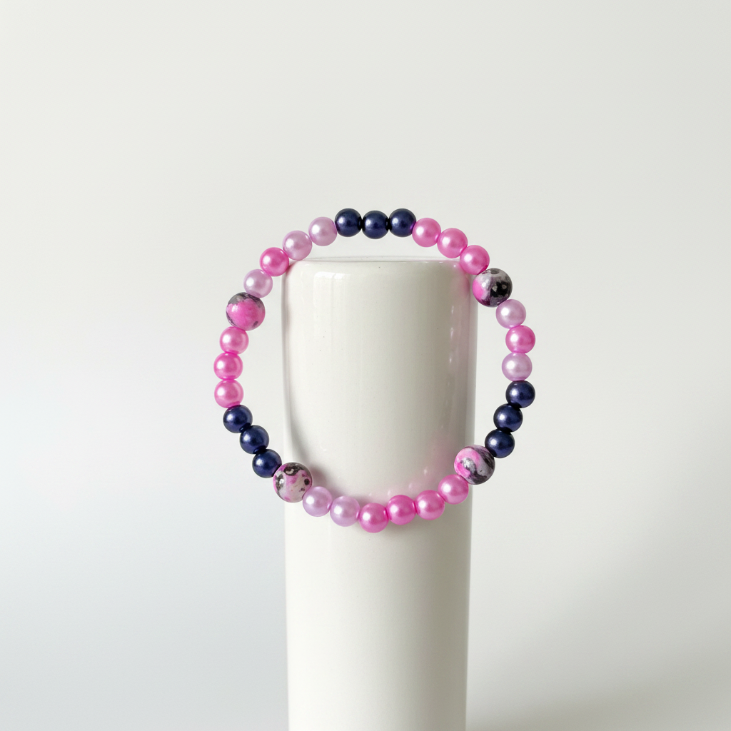 Pink & Navy Beaded Bracelet