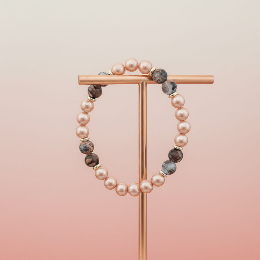 Pink Pearl & Grey Marble Bracelet - Elegant Display