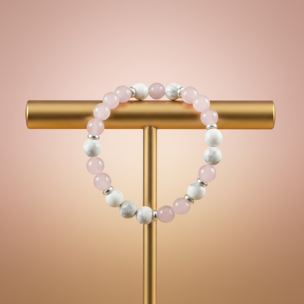 Pink Quartz & White Howlite Beaded Bracelet