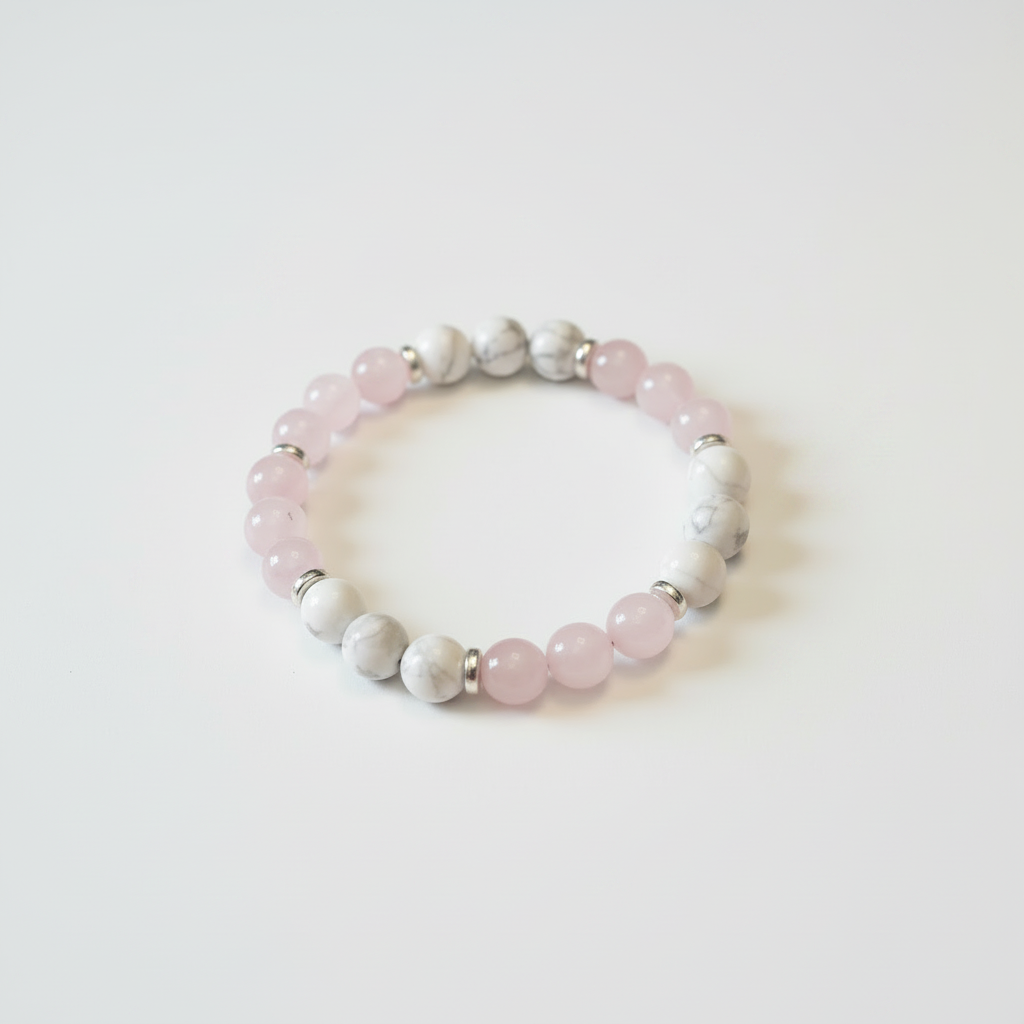 Pink Quartz & White Howlite Bracelet – Pink Rose Petals