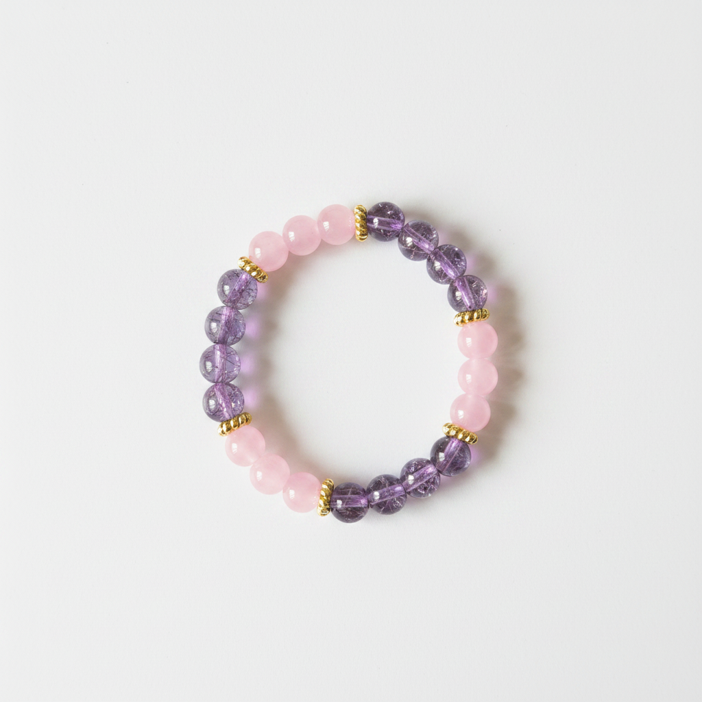 Pink Rose Quartz & Iridescent Crystal Bracelet
