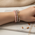 Pink & Silver Pearl Infinity Bracelet Set – Stacked
