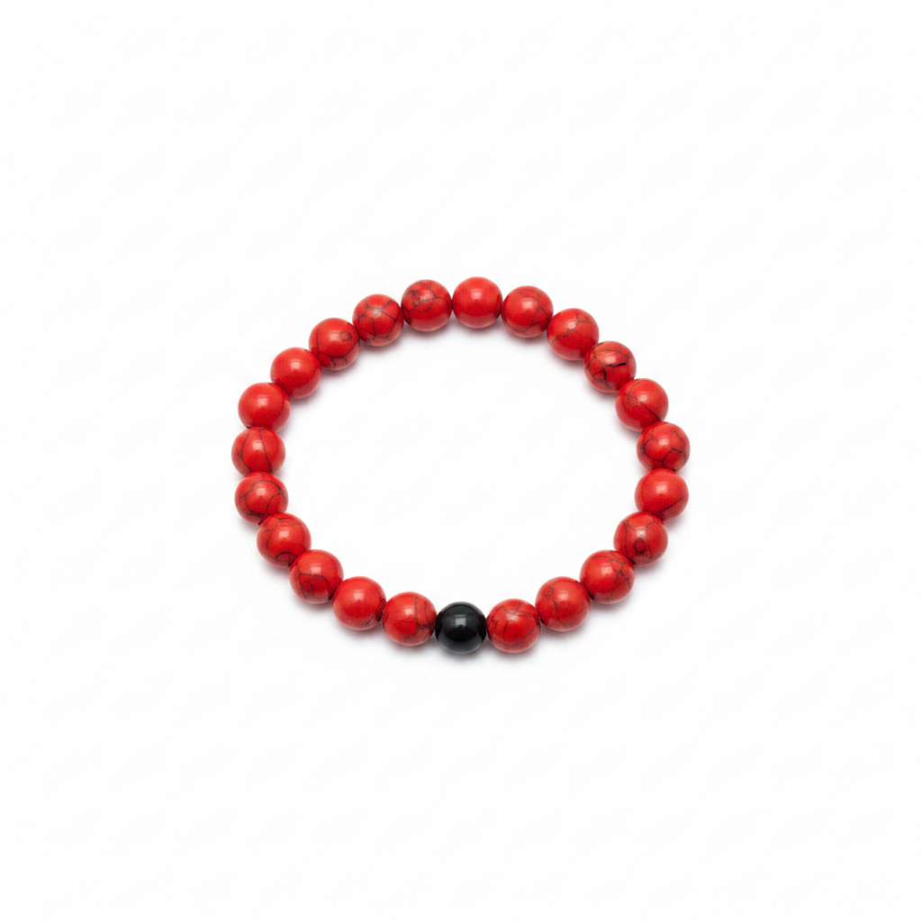 Red Coral & Black Onyx Bracelet