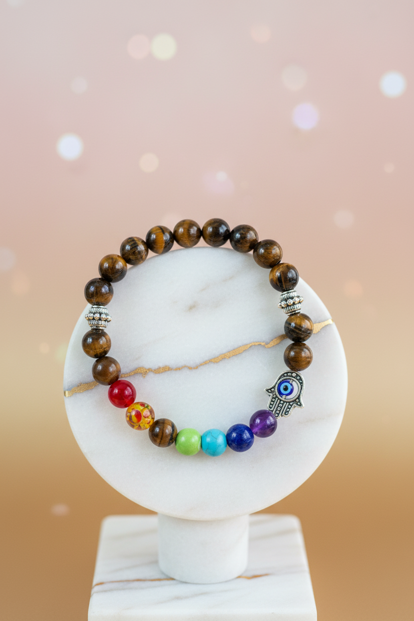 Tiger's Eye Hamsa Chakra Bracelet