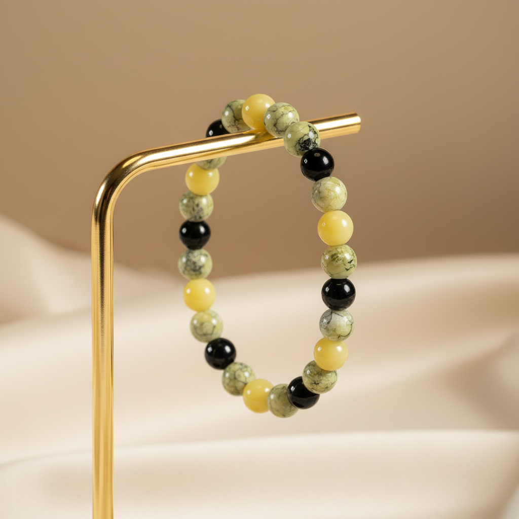 Yellow Jade Black Onyx Green Stone Bracelet - Elegant Display